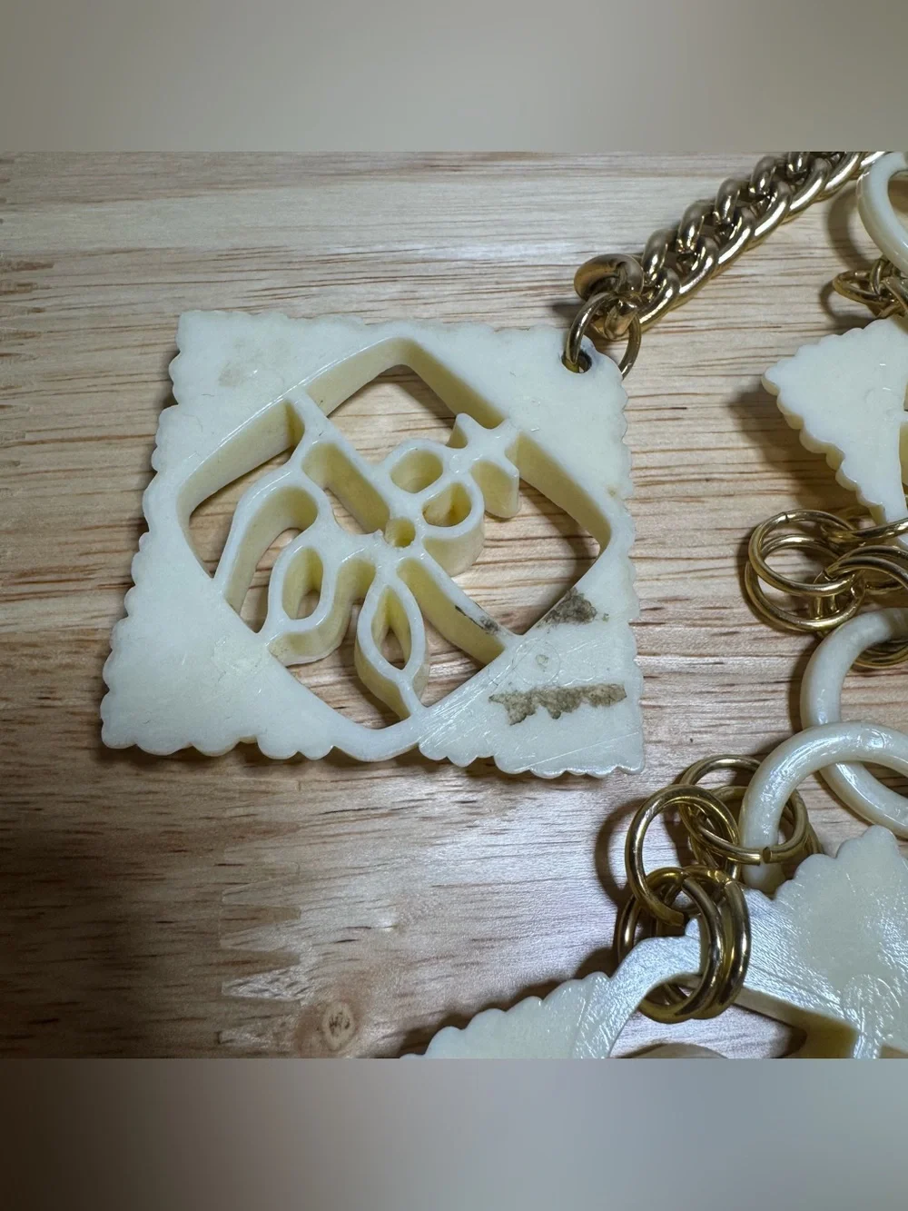 Vtg Ivory Carved Womens Gold Tone Chain Belt Coastal Regency Boho Old Money